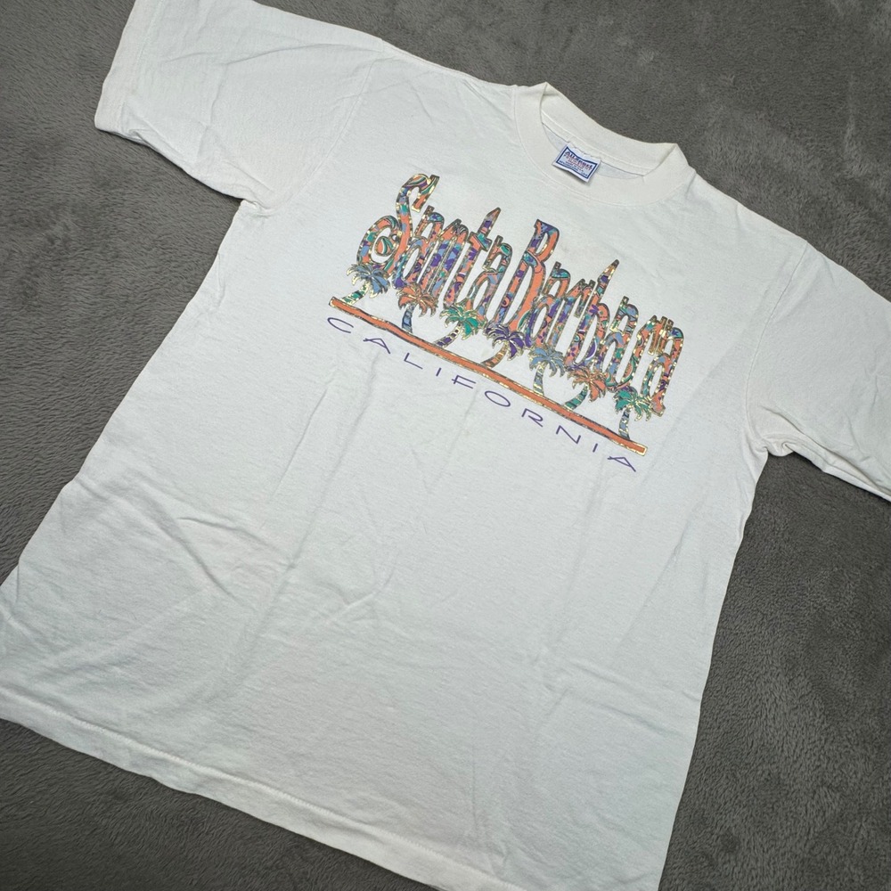 All Sport Santa Barbara California T-Shirt Women L White Excellent Vintage 90s